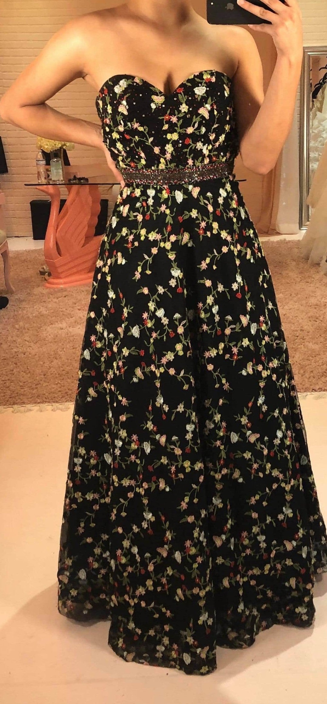 macy's black floral prom dress Black Floral Long Prom Dresses